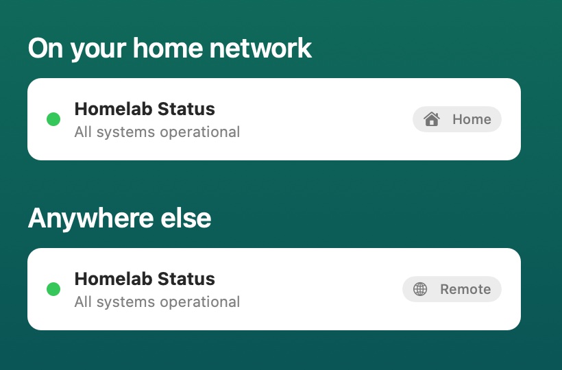 The popover with a Home badge on the home network and a Remote badge elsewhere